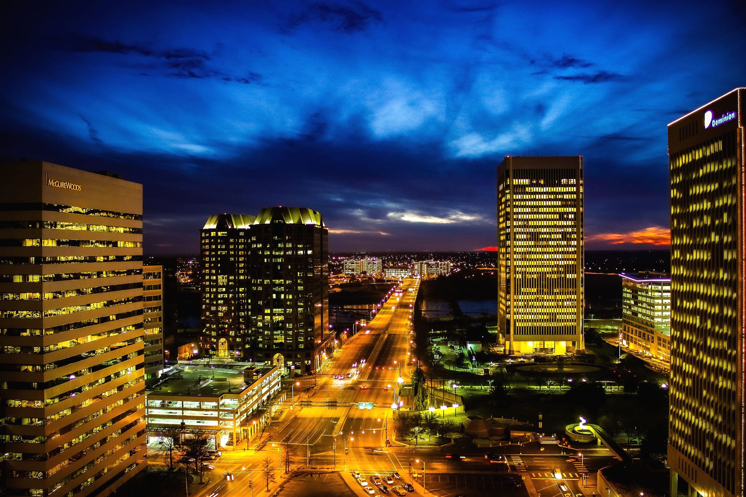 The Richmond, Virginia skyline along the James River